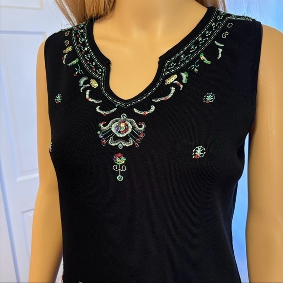 Joseph A Tops - VINTAGE JOSEPH A INTRICATELY DESIGNED BLACK TOP RARE FIND CLASSICALLY DONE BLING